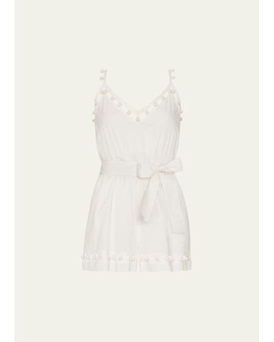 Milly Cabana Beaded Cotton Romper - Natural