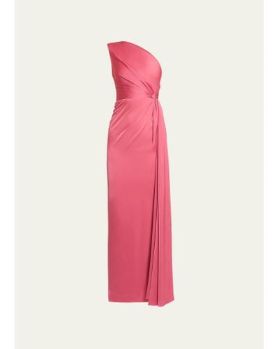 Alex Perry One-shoulder Twisted Satin Crepe Column Gown - Pink