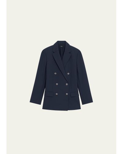 Theory Boxy Double-breasted Wool-blend Jacket - Blue
