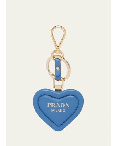 Prada Heart Leather Keychain - Blue
