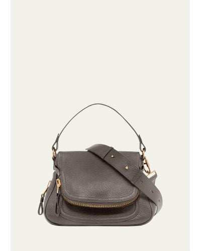 Tom Ford Jennifer Medium Double Strap Bag In Grained Leather - Gray