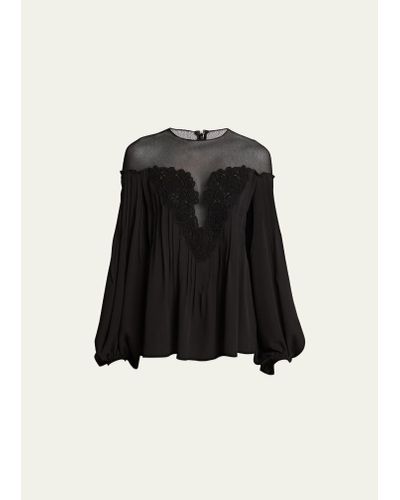 Chloé Illusion Silk Top With Lace Detail - Black