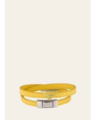 Prada Saffiano Leather Logo Bracelet - Yellow