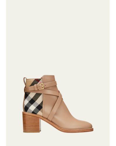 Burberry Pryle Equestrian Check Ankle Booties - Natural