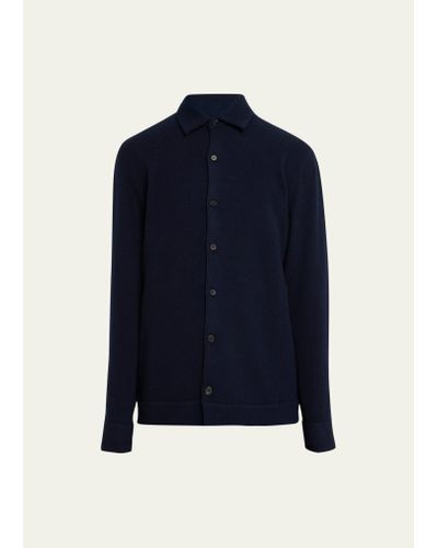ZEGNA Oasi Cashmere Knit Button-down Shirt - Blue