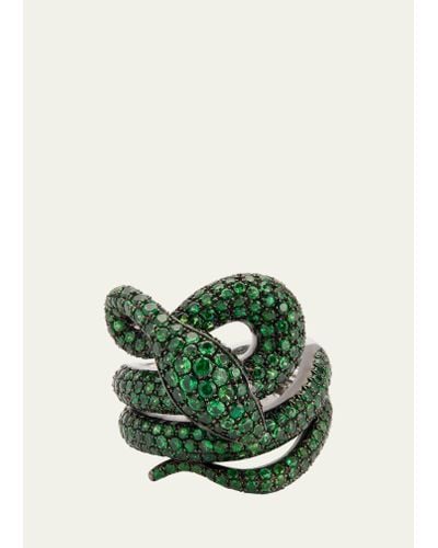 Stefere 18k White Gold Green Ring From The Snake Collection