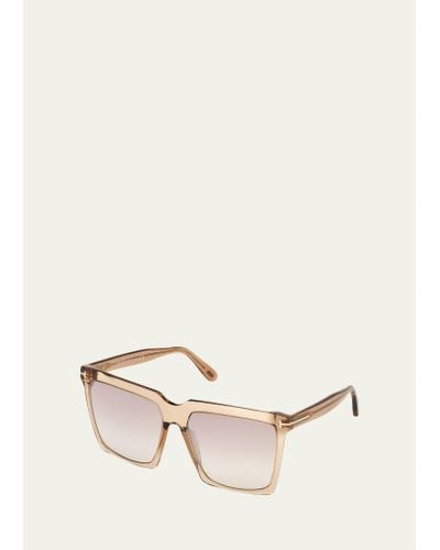 Tom Ford Sabrina Square Plastic Sunglasses - Natural