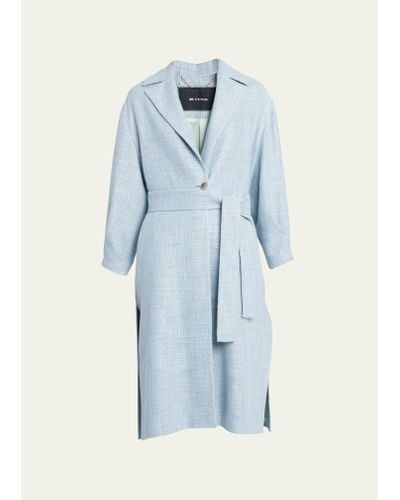 Kiton One-button Belted Silk Linen Mid Coat - Blue