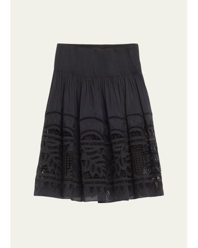Kobi Halperin Tayla Pleated Embroidered Midi Skirt - Black