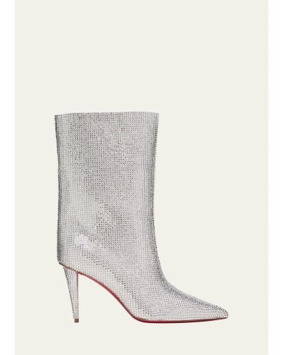 Christian Louboutin Astrilarge Strass Red Sole Stiletto Booties - White