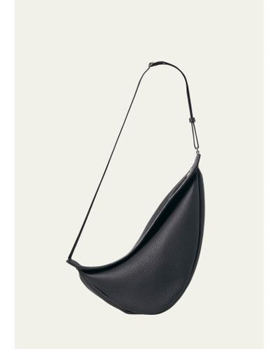 The Row Large Slouchy Banana Bag In Luxe Grain Leather - Black