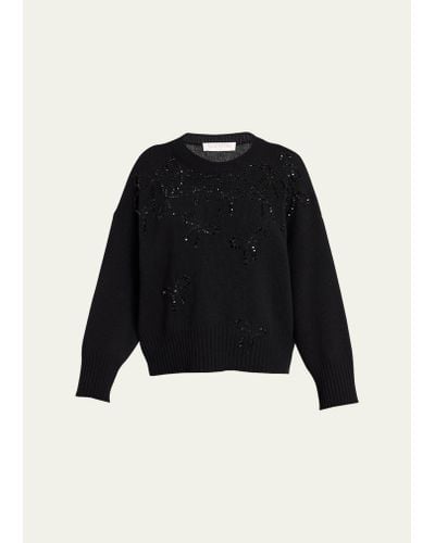 Valentino Garavani Crystal Bow Embellished Wool Sweater - Black