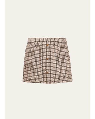 Prada Quadretto Pleated Mini Skirt - Natural