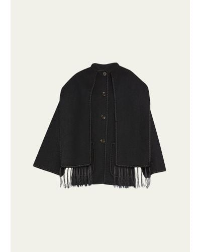 Totême Embroidered Fringe-trim Scarf Wool Jacket - Black