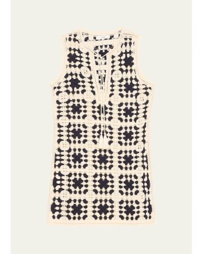 FRAME Crochet Tassel Popover Mini Dress - White
