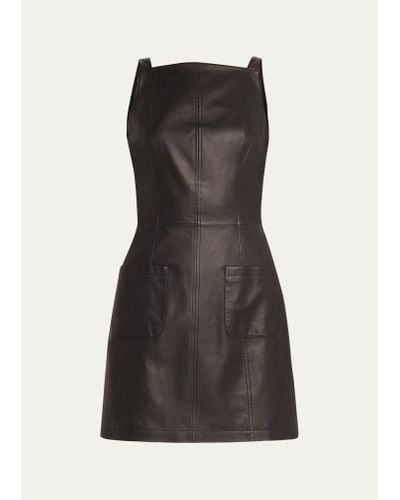 Jason Wu Sleeveless Square-neck Leather Mini Dress - Black