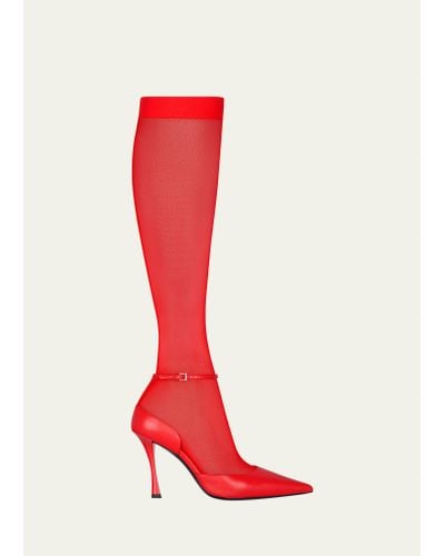 Givenchy Show Knee Stocking Ankle-strap Pumps - Red
