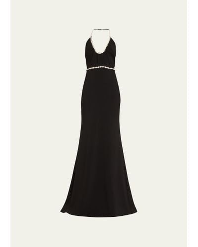 Badgley Mischka Sleeveless Bead & Jewel-trim Halter Gown - Black