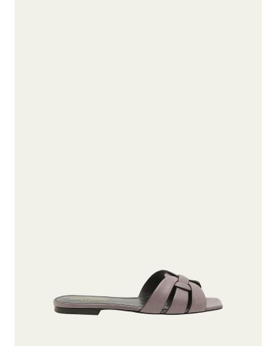 Saint Laurent Nu Pieds Woven Suede Flat Sandals - Natural