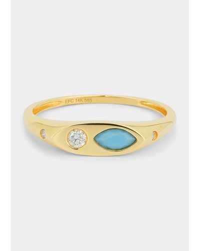 EF Collection 14k Yellow Gold Diamond & Turquoise Ring - White