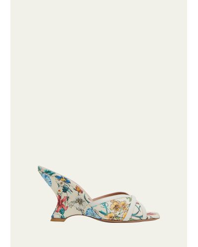 Malone Souliers Perla Floral Wedge Slide Sandals - White