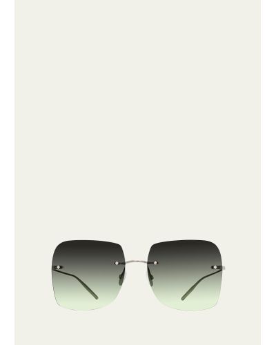 Barton Perreira Sharona Rimless Silver Titanium Square Sunglasses - Green