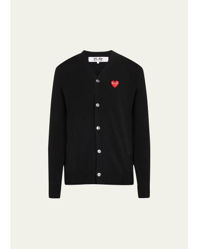 Comme des Garçons Small Heart Wool Cardigan Sweater - Black