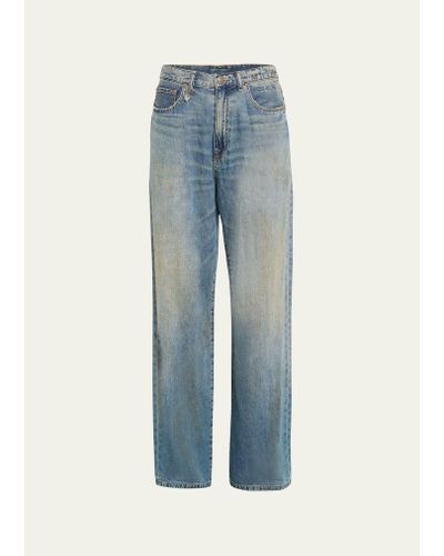 R13 Damon Pleated Wide-leg Jeans - Blue