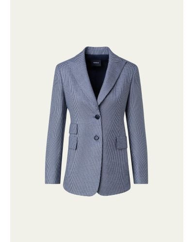 Akris Houndstooth Cashmere Pepita Tailored Blazer - Blue
