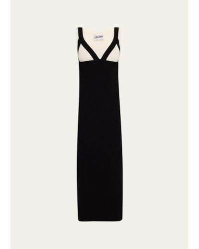 Jean Paul Gaultier Bicolor Rib Knit Sleeveless Strappy Maxi Dress - Black