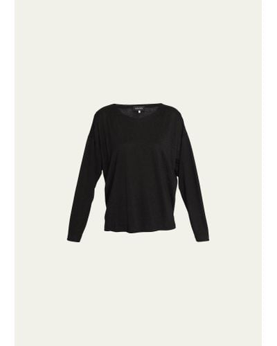 Eskandar Long Sleeve Boat-neck Linen T-shirt (mid Plus Length) - Black