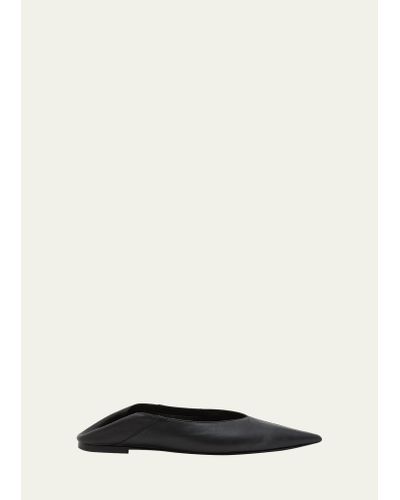 Saint Laurent Carolyn Leather Slide Ballerina Flats - Black