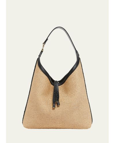 Chloé Marcie Hobo Bag In Raffia And Leather - Natural