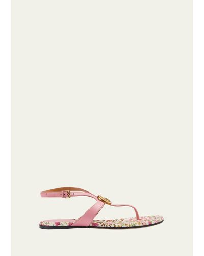 Gucci Double G Marmont Leather Thong Sandals - Pink