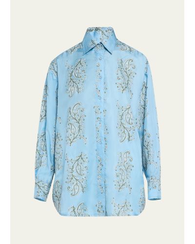 Hannah Artwear Navi Oversized Silk Habotai Button-front Shirt - Blue