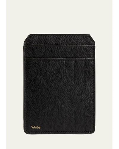 Valextra V-cut Compact Pebble Leather Card Holder - Black