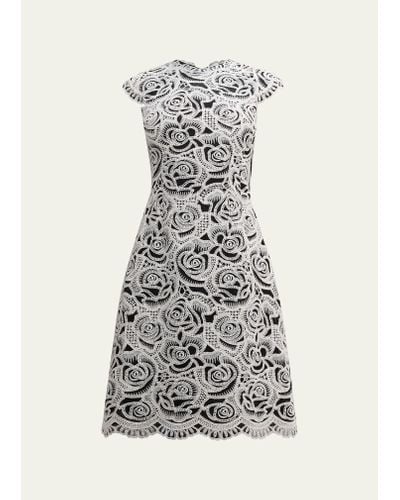 Teri Jon Cap-sleeve Floral Lace Midi Dress - White