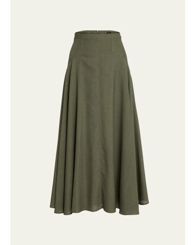 Loro Piana Flavia Breeze Wool Flared Maxi Skirt - Green