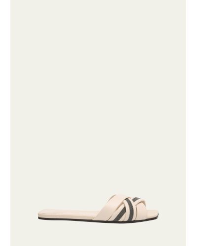 Brunello Cucinelli Leather Monili Flat Slide Sandals - Natural