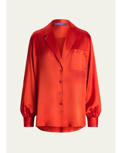 Ralph Lauren Collection Roslin Charmeuse Button-front Shirt - Red