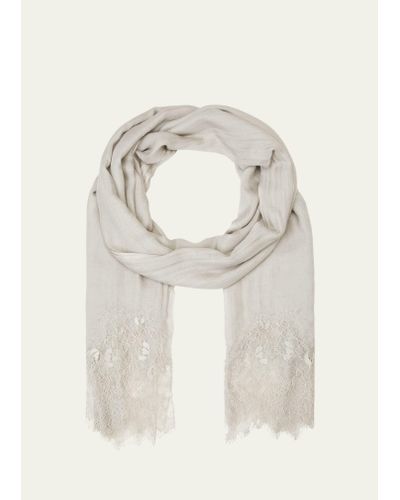 Bindya Accessories Lace Embroidered Wool-silk Stole - White