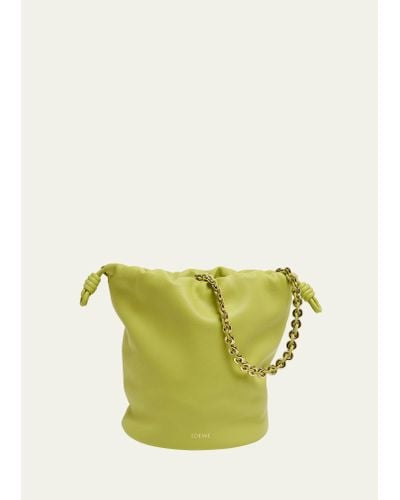 Loewe X Paula's Ibiza Flamenco Bucket Bag In Napa Leather With Chain - Green