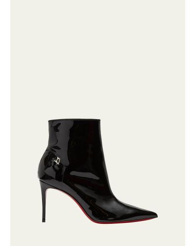 Christian Louboutin Kate Sporty Patent Red Sole Booties - Black
