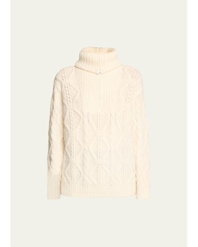 Vince Cable-knit Wool Half-zip Pullover Sweater - Natural