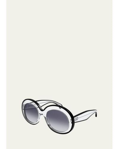 Alaïa Clear Contrasting Round Acetate Sunglasses - White