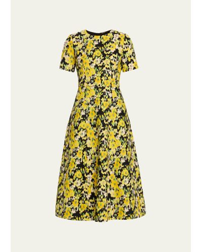 Adam Lippes Evangeline Floral Print Wool Midi Dress - Yellow
