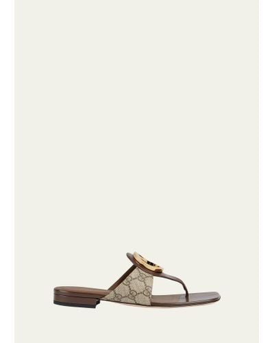 Gucci Blondie Medallion Flat Thong Sandals - Natural
