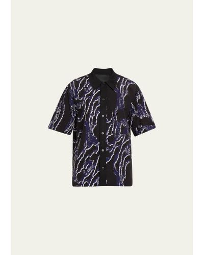 3.1 Phillip Lim Wood Grain-print Sport Shirt - Blue