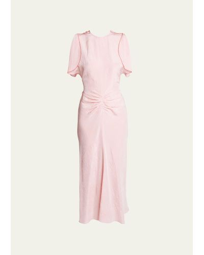 Victoria Beckham Gathered Waist Midi Dress - Pink