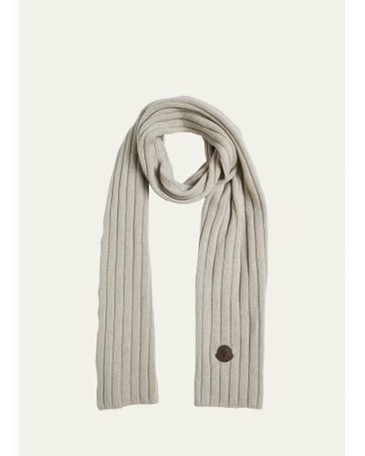 Moncler Wool English Rib Scarf With Leather Logo Patch - White